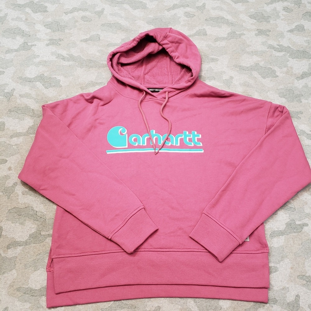 Carhartt Sweatshirt Women's Small Pink Loose Fit Work Wear Front Spellout